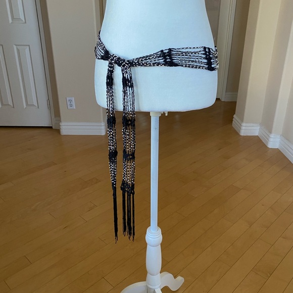 Two Pack Crocheted Beaded Necklace/Belt Jewelry Black/Silver and Blue/Silver - Picture 11 of 14